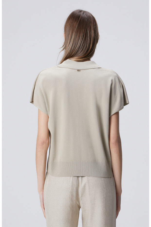 Vizon Polo Yaka Düğmesiz Kısa Kol Basic Kazak - 5