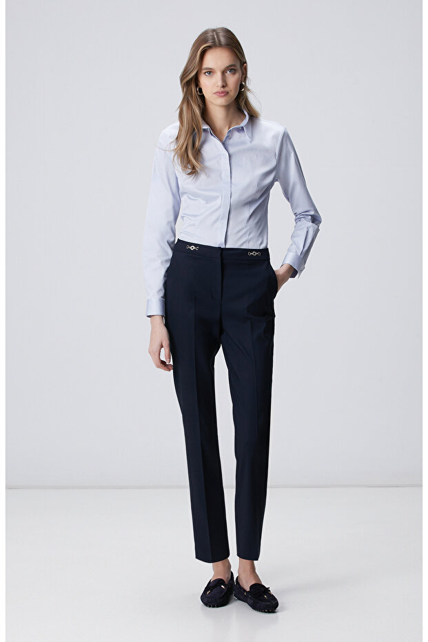 Açık Mavi Pamuk Saten Basic Gömlek - 3