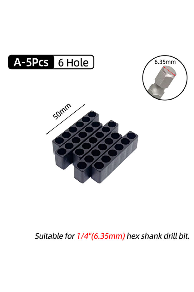 A- 5Pcs 6 Hole 5Pcs Set 6/8/10/12/15 Holes 6.35mm/4mm Hex Shank Screwdriver Bit Holder Plastic Drill