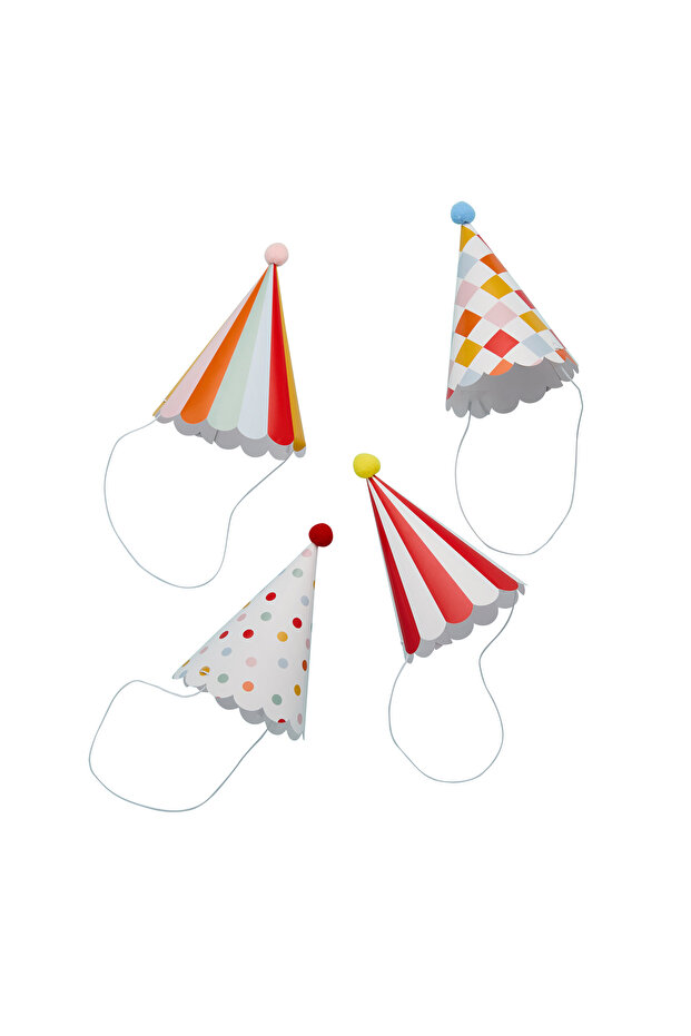 Circus Party Hats with Pom Poms 8Ct