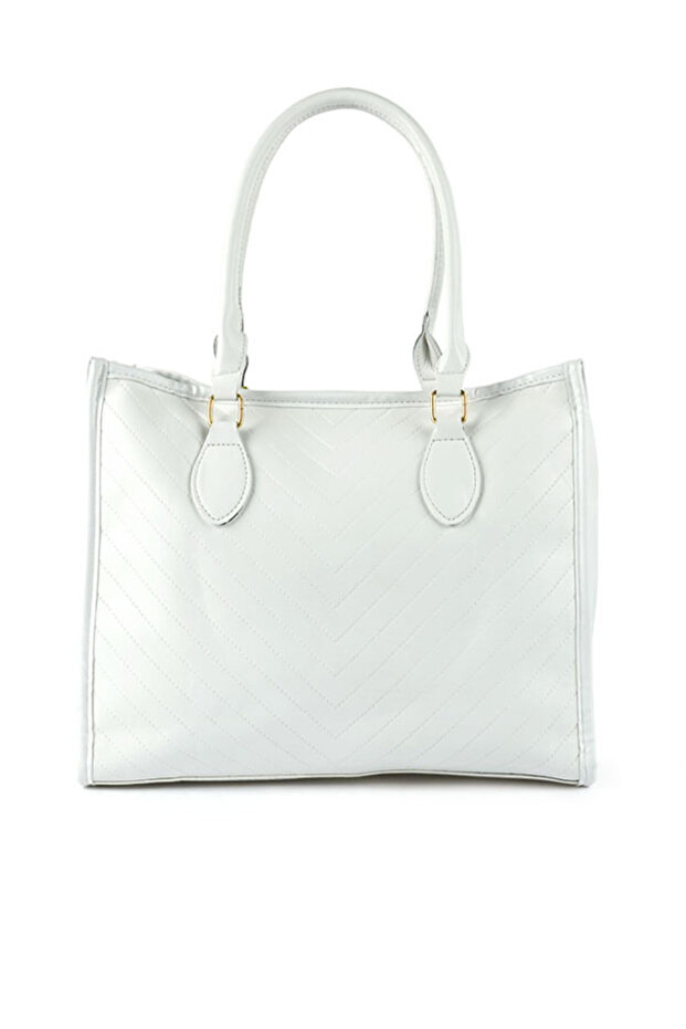 Women White Chevron Pattern Tote Bag