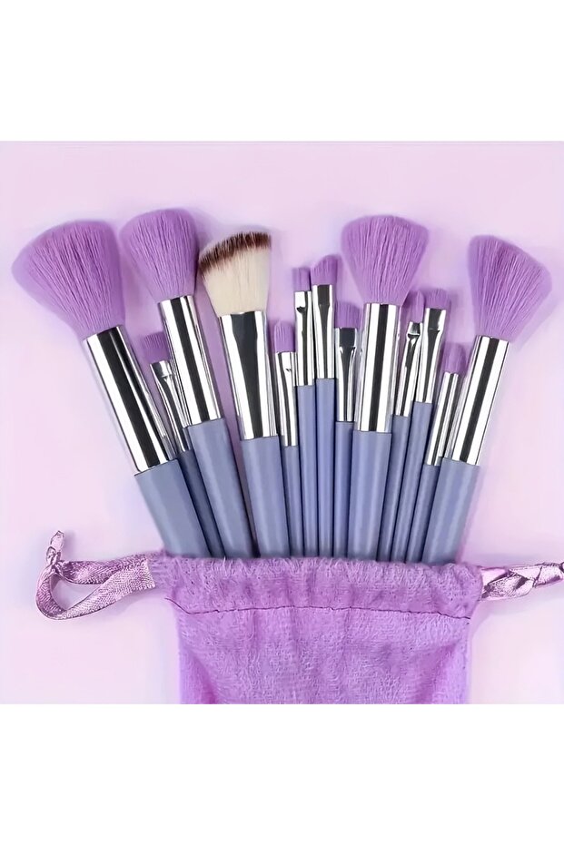 black 13 PCS Purple Makeup Brush Set with Blender Sponge & Powder Puff – Complete Cosmetic Brush Kit