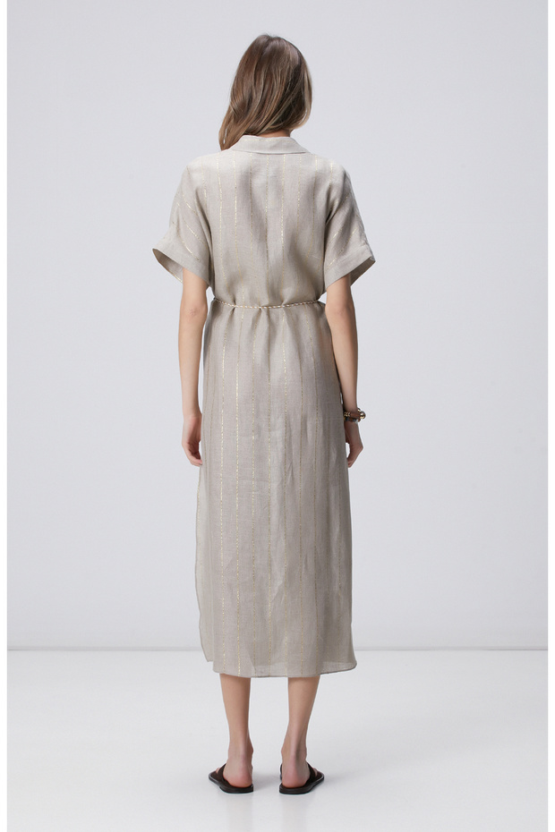 Bej Melanj Keten Kaftan - 5