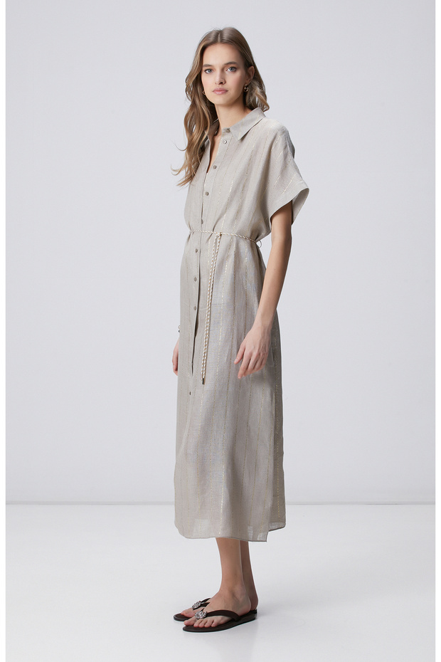 Bej Melanj Keten Kaftan - 3