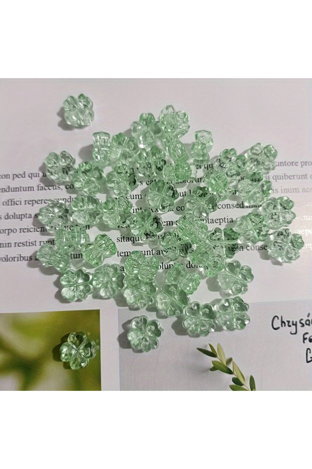 green 32Pcs, Clover, Transparent, Flowers, Flat, Jewelry Accessories, DIY, Pendant, Jewelry Making S