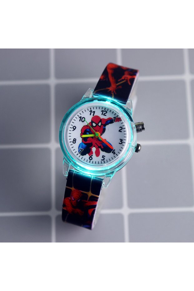 FG-ZZX-Black New Spider-Man Kids Watches with Color Flash Light Silicone Strap Children Watch Boys A