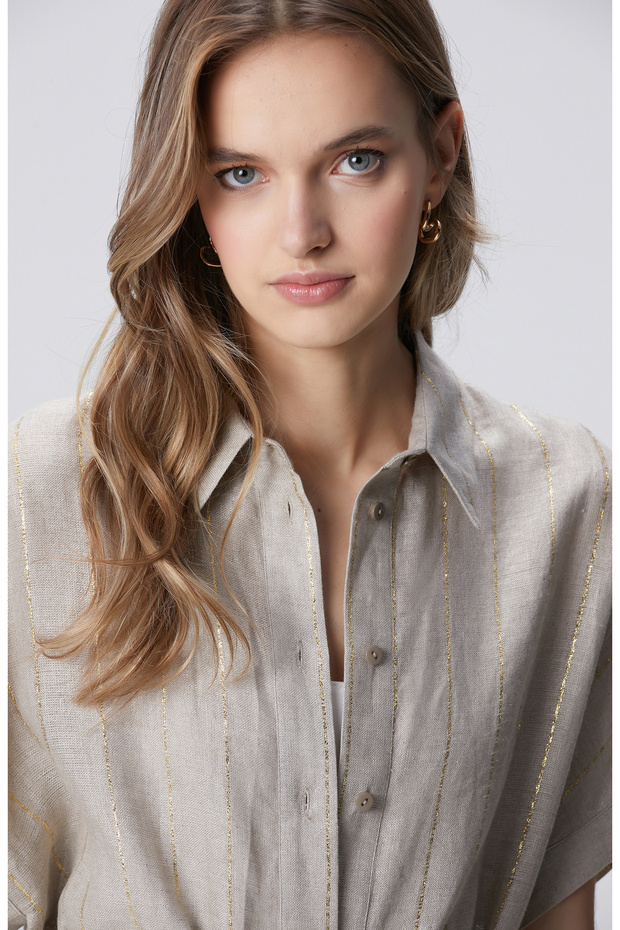 Bej Melanj Keten Kaftan - 2