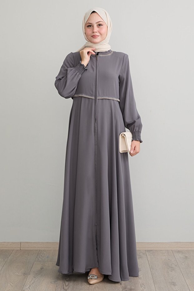 Embroidered Mevlana Fabric Anthracite Robe