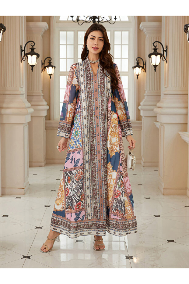 Women Printed V-Neck A-Line Jalabiya