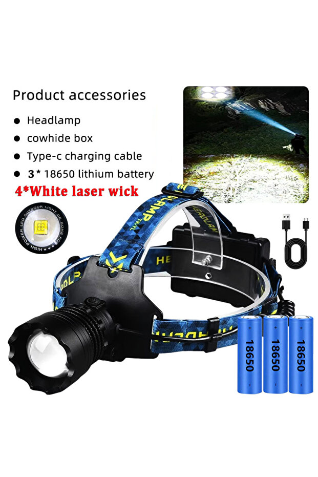 AX-T02-4 مع مصباح أمامي LED عالي الطاقة 18650، مصباح أمامي طويل المدى، مصباح تلسكوبي فائق السطوع