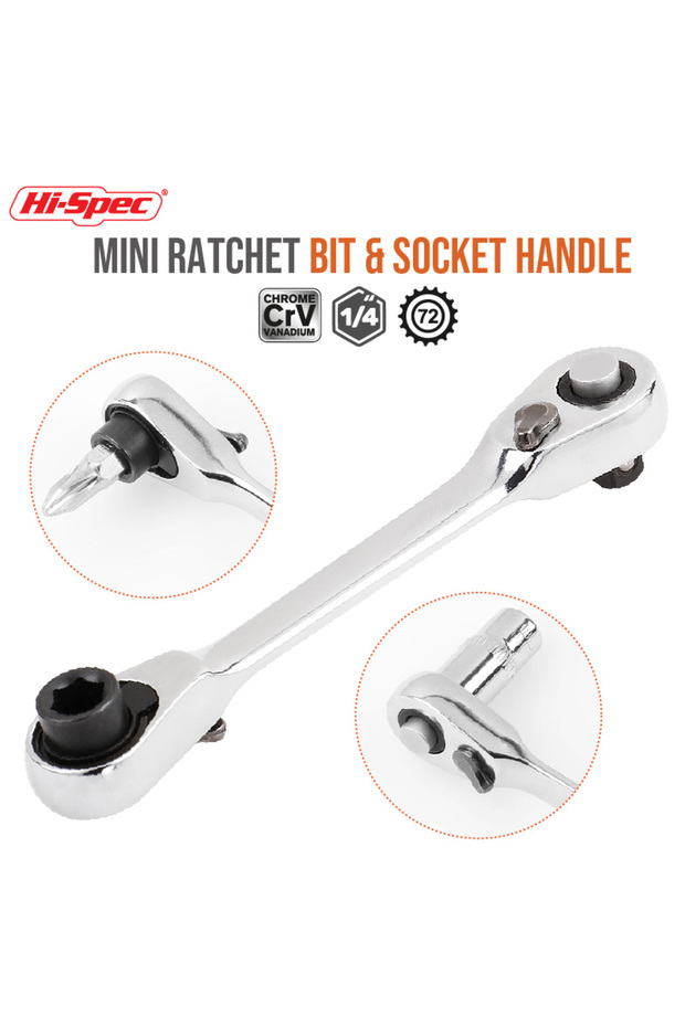 Silver Mini 1/4 inch Double Ended Quick Socket Ratchet Wrench Socket Screwdriver Bit Driver Quick Re