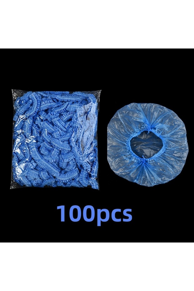 100Pcs Blue 300/100/Pack Heavy-Duty Elastic High-Quality Disposable Shower Caps - Transparent Plasti