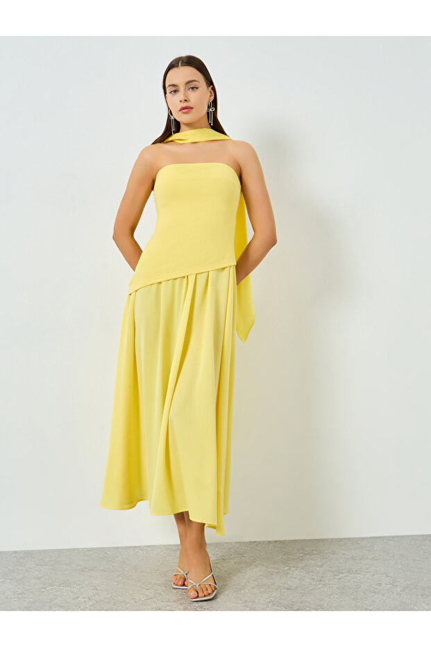 Yellow Bandeau Neck Sleeveless Maxi Dress