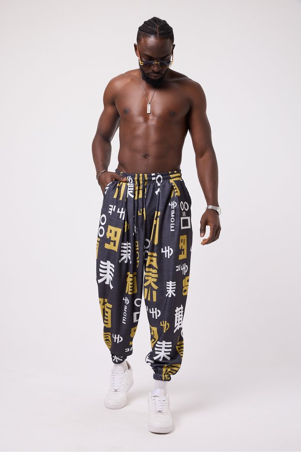 Unisex Street Style Printed Wrinkled Sports Baggy Trousers