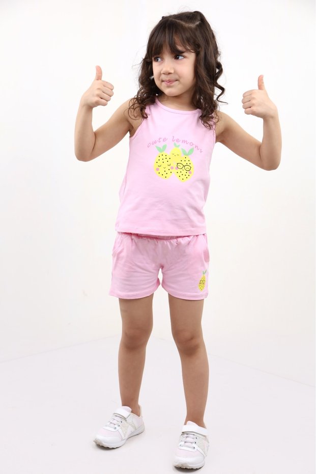 Baby Girl 2-Piece Set Printed Crew Neck T-Shirt & Elastic Waist Pocket Shorts