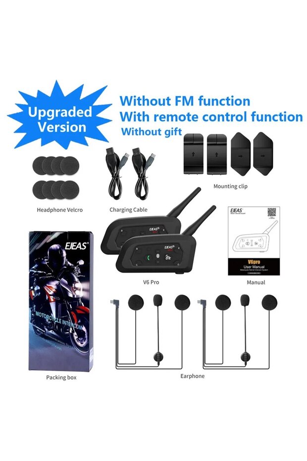 2 قطعة V6PRO PLUS EJEAS V6 PRO + دراجة نارية إنترفون خوذة سماعة رأس بخاصية البلوتوث 6 راكبين 800 متر التواصل