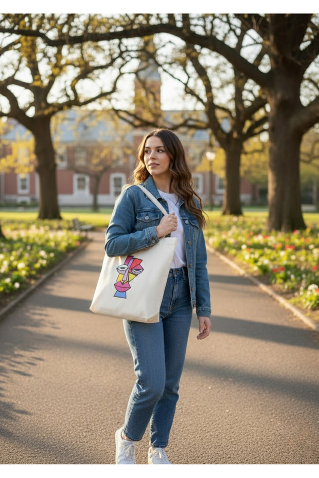 Modern Figure Patterned Linen Bag - 2