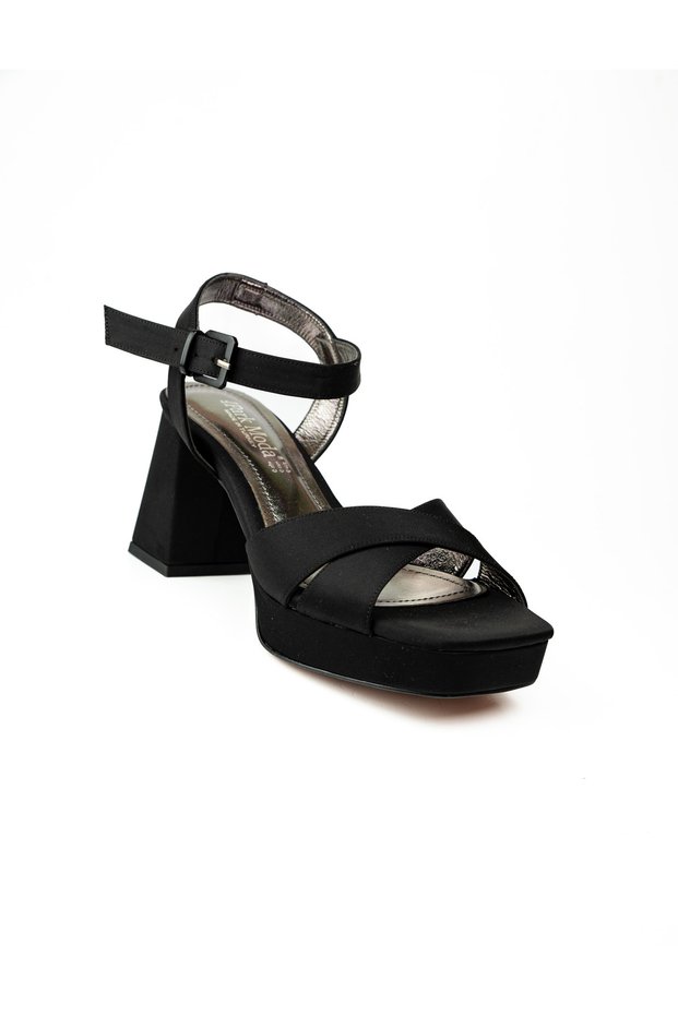 99 Black Satin Platform Heeled Evening Dress Women's Shoes
