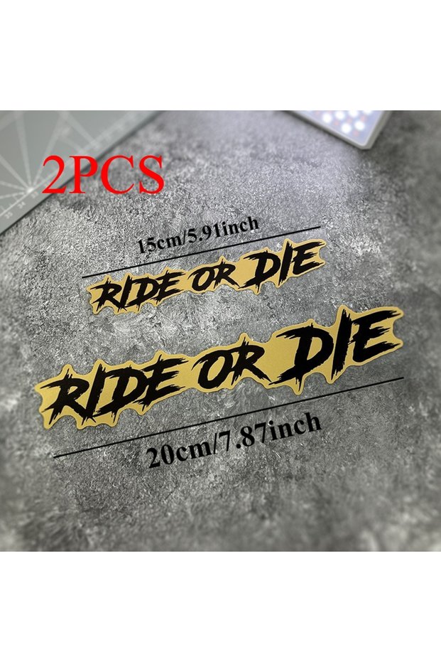 15CM and 20CM Gold-R1520 2PCS RIDE OR DIE Motorcycle Stickers Waterproof for Motorbike Helmet Fuel T