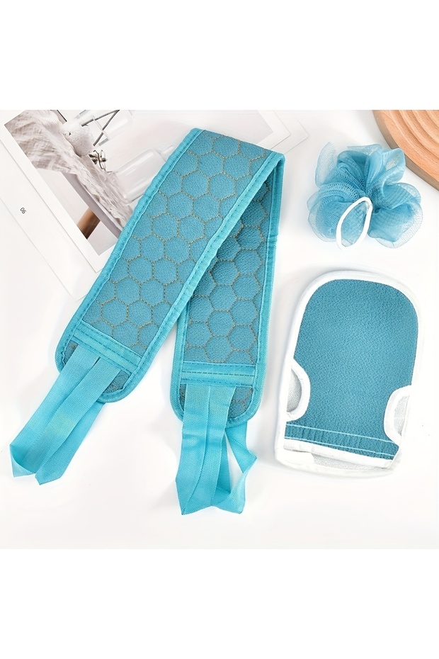Other SKY BLUE 3Pcs/Set Body Cleaning Washcloth Bathroom Shower Ball Back Scrubber Set Exfoliating S