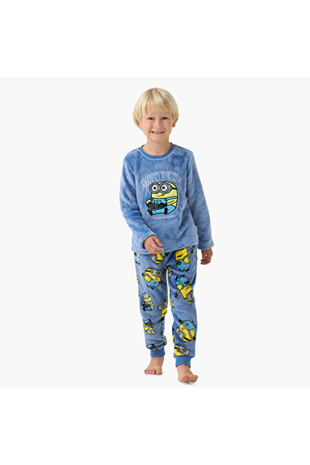 Boys Pyjama Set with Minion Print - Polyester - Long Sleeves - Round Neck
