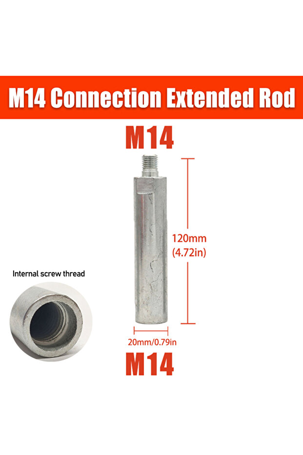 محول لولبي M14-120 مم قطعة واحدة M10/M14/5/8-11 M14 إلى وصلة M10، قضيب تمديد ملولب M14-120 مم