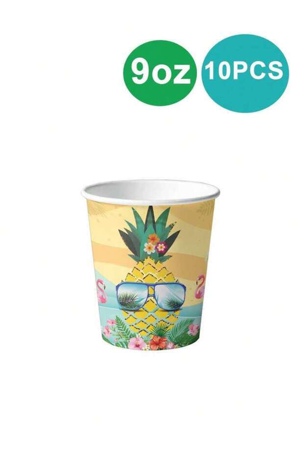 10pcscup Pineapple party supplies-theme plates and napkins Hawaiian birthday decorations for beach
