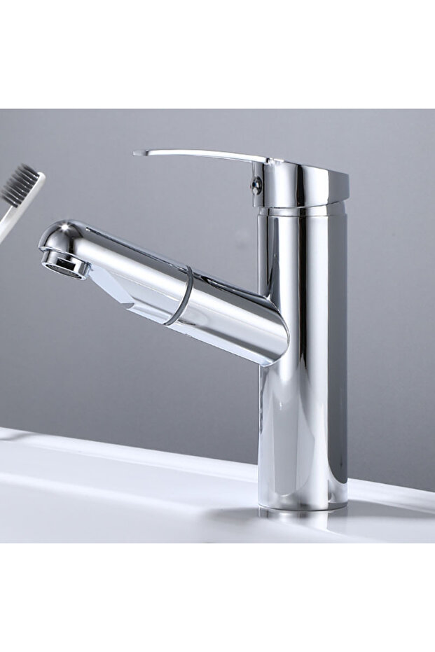 Chrome Hot and Cold Water Faucet Brass Valve Body Multifunctional Pull-Out Basin Faucet Single Handl