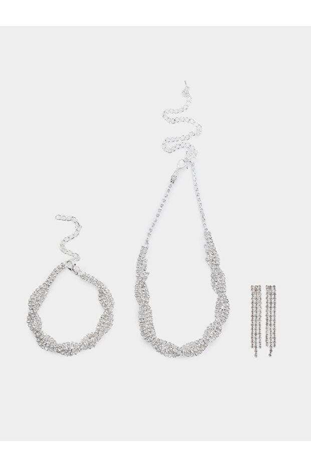 Silver Diamante Necklace and Bracelet with Earrings