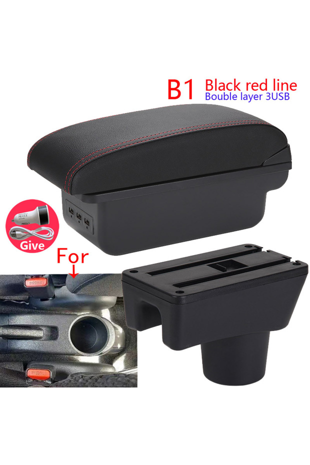 صندوق مسند الذراع B1 أسود أحمر بثلاثة منافذ USB لسيارات ميتسوبيشي أتراج ميراج، وسيارات دودج أتيتيود، وميتسوبيشي سبيس ستار