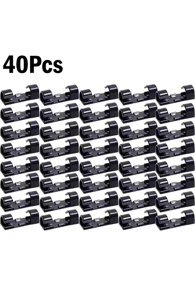 40X-Black Cable Clips Organizer Drop Wire Holder Cord Management Self-Adhesive Cable Manager Fixed C