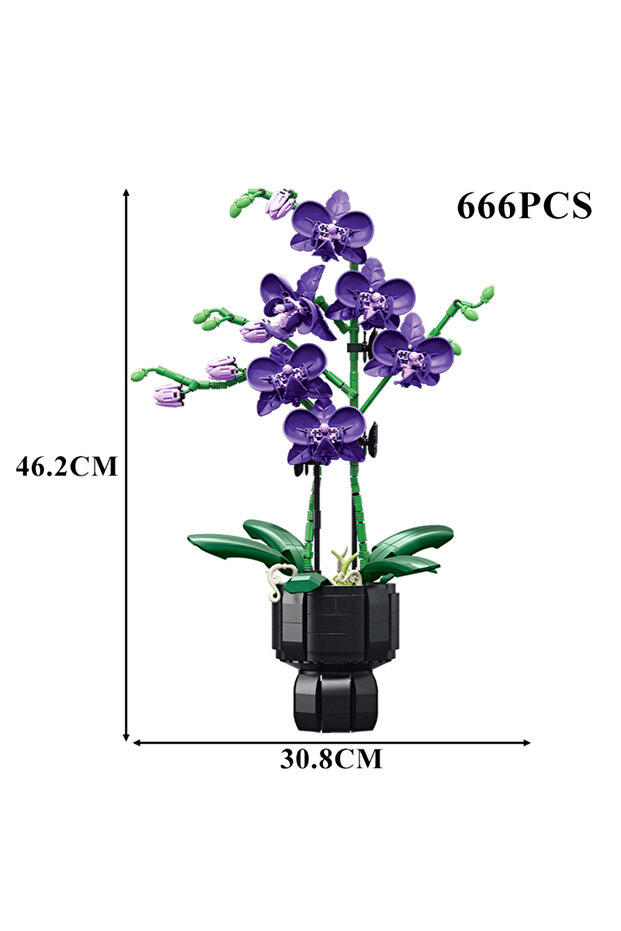 666Pcs No Box Creative Orchid Cymbidium Eternal Flowers Potted Plant Building Blocks Simulation Phal