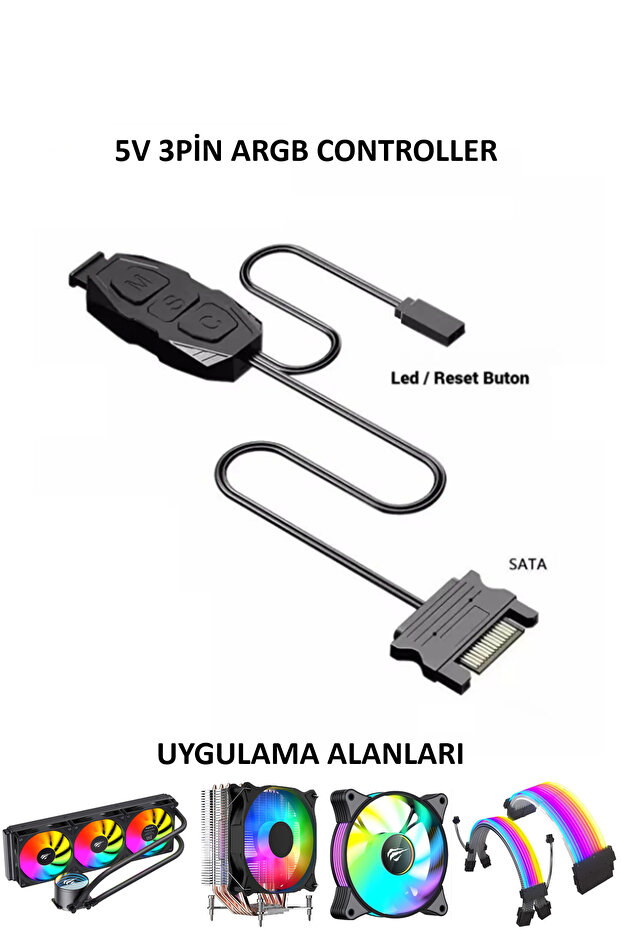 وحدة تحكم ARGB مع كابل تحويل SATA 5 فولت 3 دبابيس + وصلة إعادة الضبط - 1