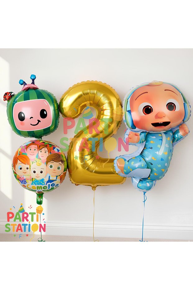 Cocomelon Balloon Set 2 Year Old Golden Number Balloon 4 Piece Birthday Party Decoration