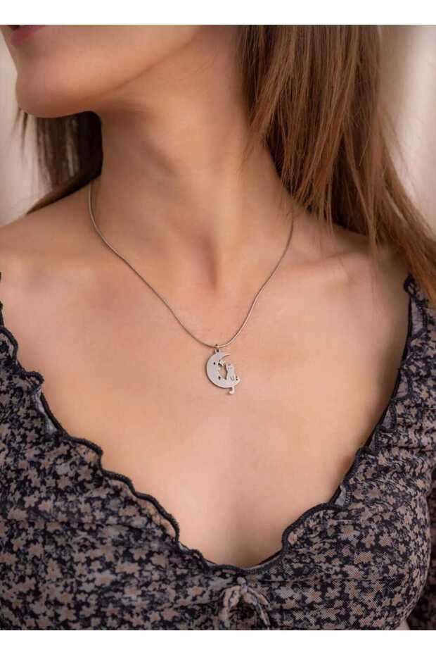 The Cat on the Moon Steel Necklace