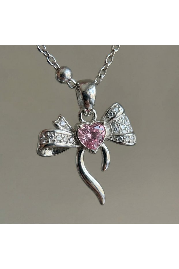 316L Anti-Tarnish Steel Silver Color Bowknot Women's Necklace