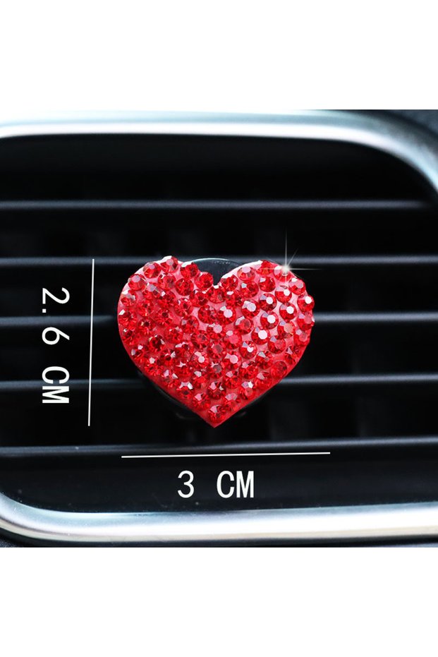 Red Heart-shaped Car Air Outlet Perfume Clip Rhinestone Car Air Conditioning Air Outlet Perfume Deco