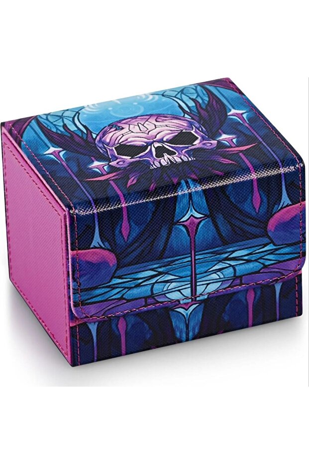 Purple-Skull Deck Box for TCG Cards, Trading Card Storage Box Holds 120+ Sleeved Cards PU Leather Ca