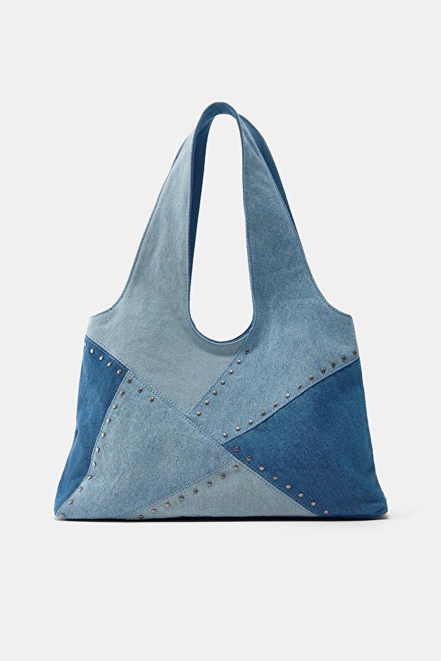 Patchwork denim shopper çanta - 1
