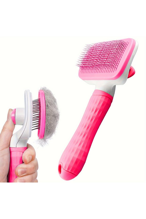 Square-Pink Self-cleaning Pet Hair Remove Comb Cat Slicker Brush Pet Hair Removal Comb For Dogs Cats