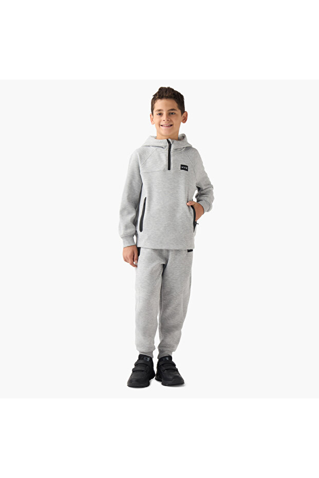 Boys Sweatshirt and Joggers Set with Half-Zip - Polyester Blend - Long Sleeves - Hood