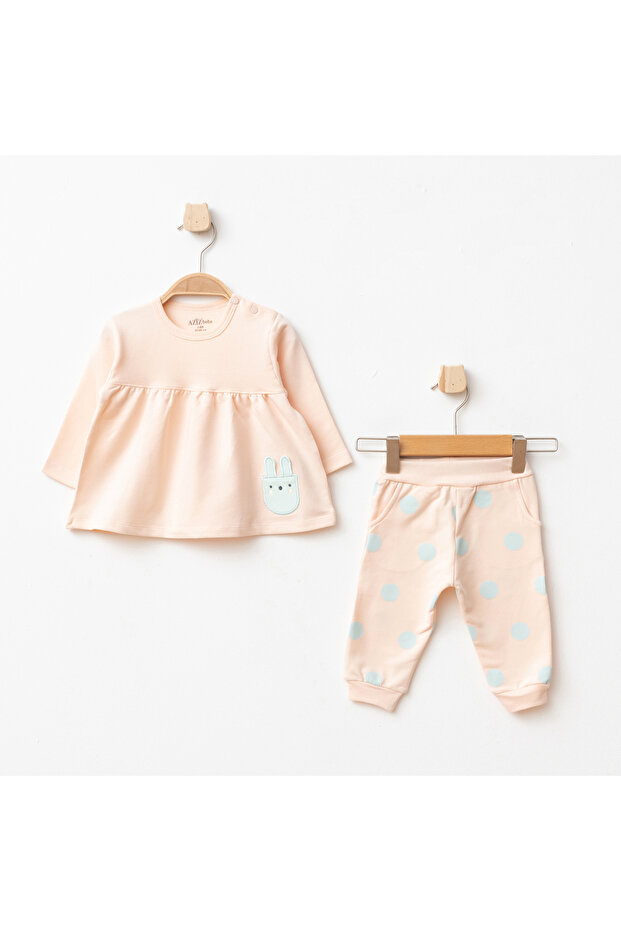 Baby Girl Animal Patterned 100% Cotton Sweatshirt Pants 2-Piece Top and Bottom Baby Set 3 Months-36 Months