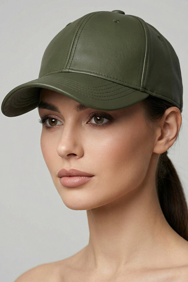 Women's Faux Leather Hat 010195 - Khaki
