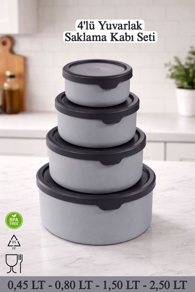 Set of 4 Round Storage Containers - Microwave and Freezer Compatible - Bpa Free