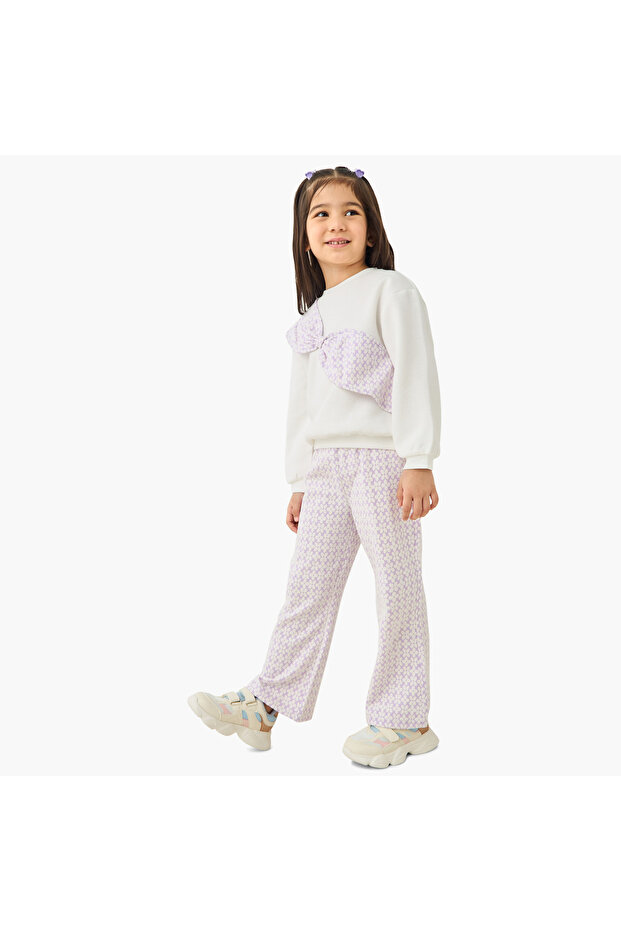 Printed Bow Detail Top and Pants Set