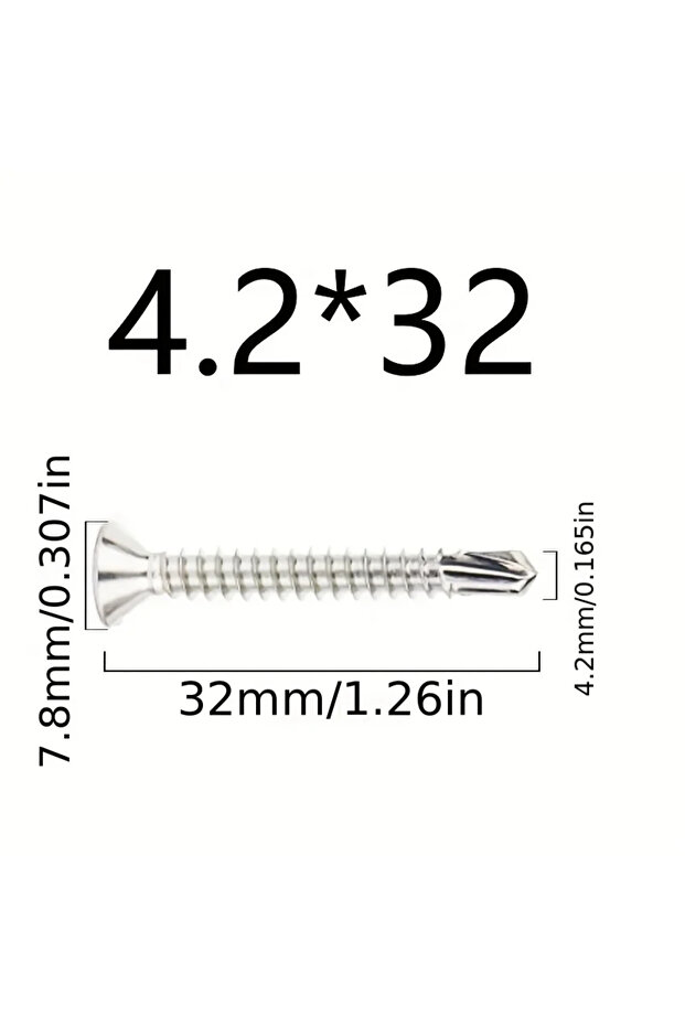 4.2x32 50pcs 50PCS #8 M4.2 410 Sheet Metal Self-Tapping Screws 410 Stainless Steel Flat Head High-St