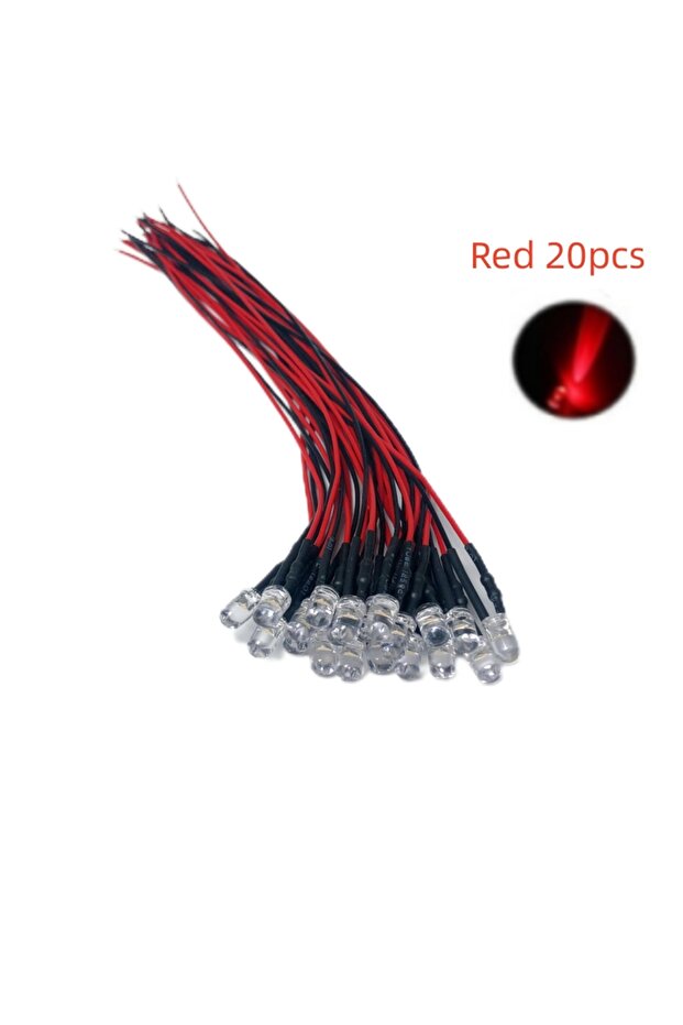 20 قطعة من مصابيح LED دائرية حمراء 5 مم، بجهد 5-12 فولت تيار مستمر، موصلة مسبقًا، شفافة، باعثة للضوء، لون أحمر وأخضر