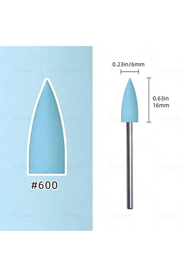 Blue HYTOOS 6*16mm Cone Silicone Nail Drill Bits 3/32" Pedicure Polishing Bit for Nail Drill Manicur