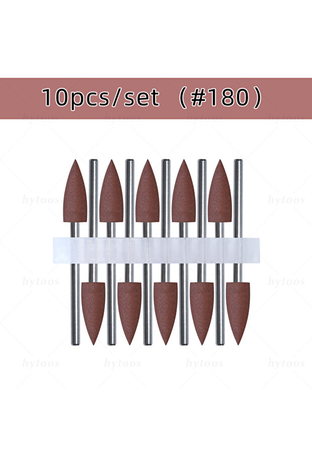 Brown(10Pcs) HYTOOS 6*16mm Cone Silicone Nail Drill Bits 3/32" Pedicure Polishing Bit for Nail Drill