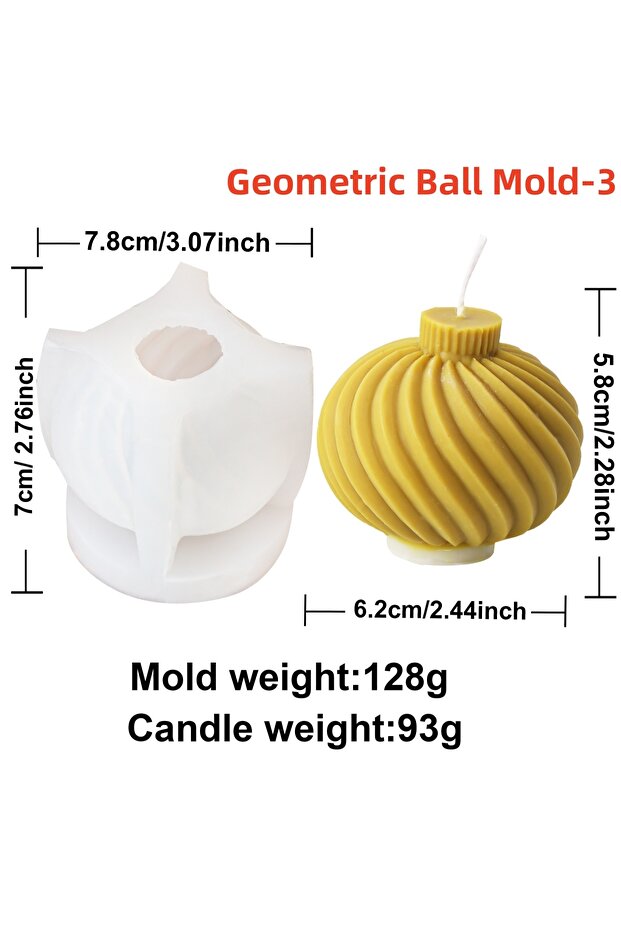 Ball Mold 3 Geometric Ball Candle Silicone Mold 3D Embossed Round Ball Candle Aromatherapy Plaster M